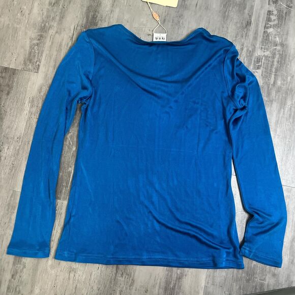 Satin Long Sleeve Crewneck Shirt Blue Size Medium NWT - Picture 4 of 4